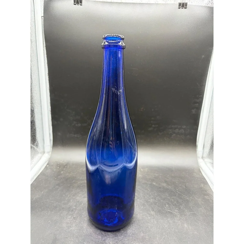 Vintage Cobalt Blue Glass Bottle 11.5 Inch Tall Tapered Decorative Vase Bud Vase